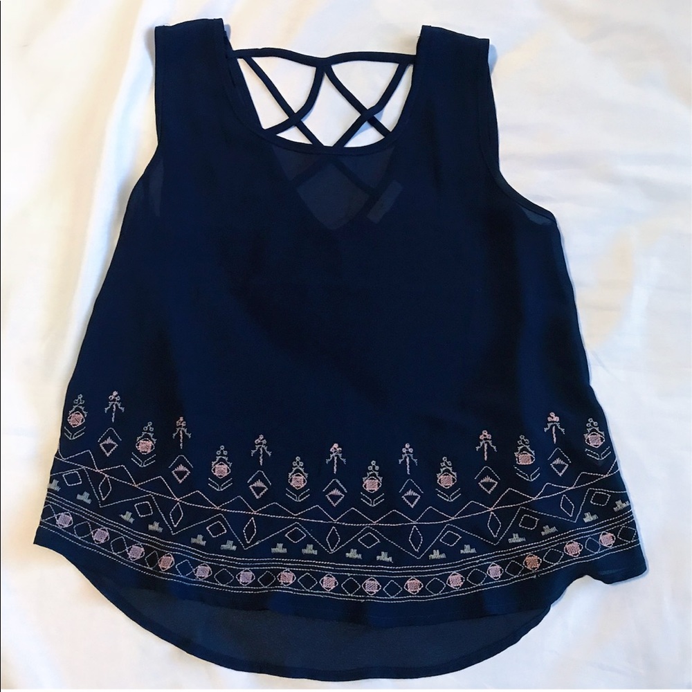 Navy Blue Sheer Top